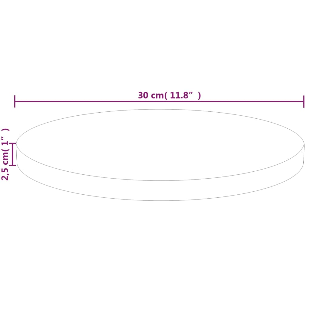 Runde Tischplatte Ø30x1,5 cm Unbehandeltes Massivholz Eiche