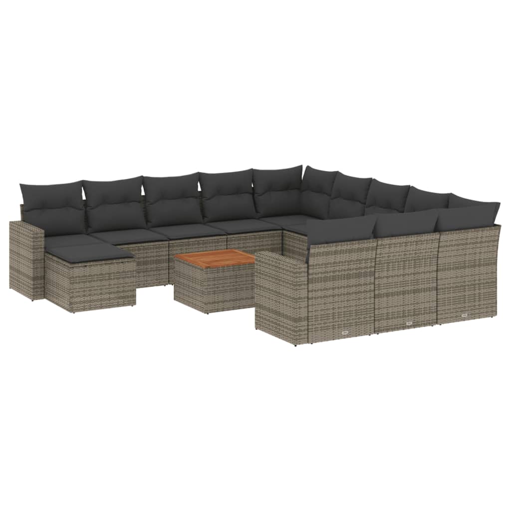 13-tlg. Garten-Sofagarnitur mit Kissen Schwarz Poly Rattan