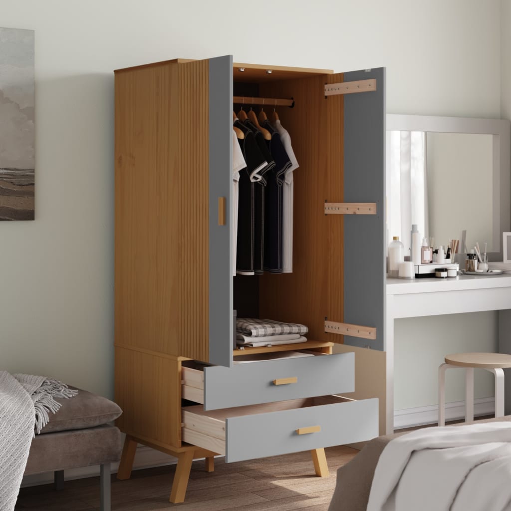 Kleiderschrank OLDEN Braun 76,5x53x172 cm Massivholz Kiefer