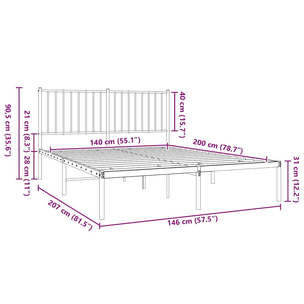 Bettgestell Metall Schwarz 75x190 cm