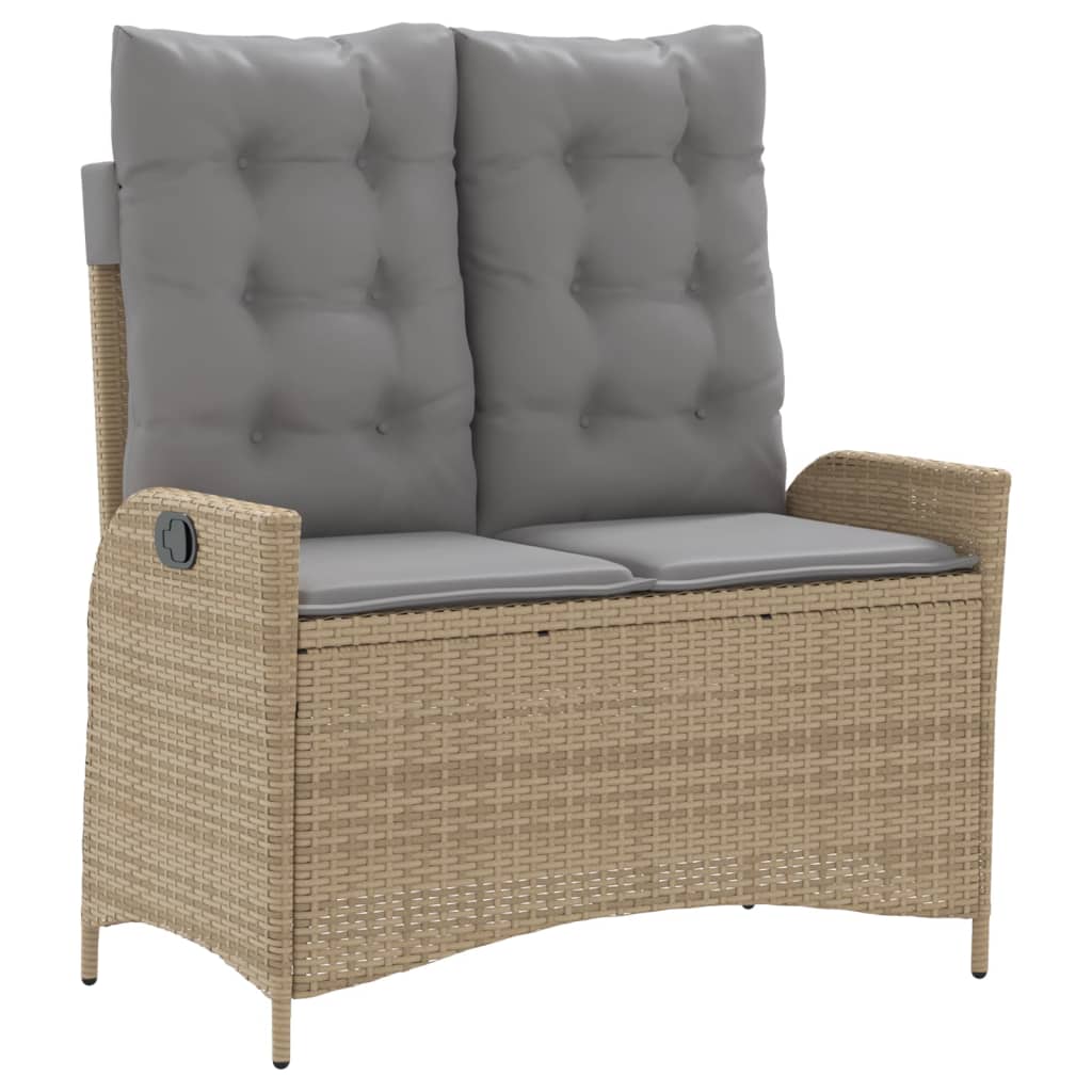 Gartenbank Verstellbar mit Kissen Schwarz Poly Rattan