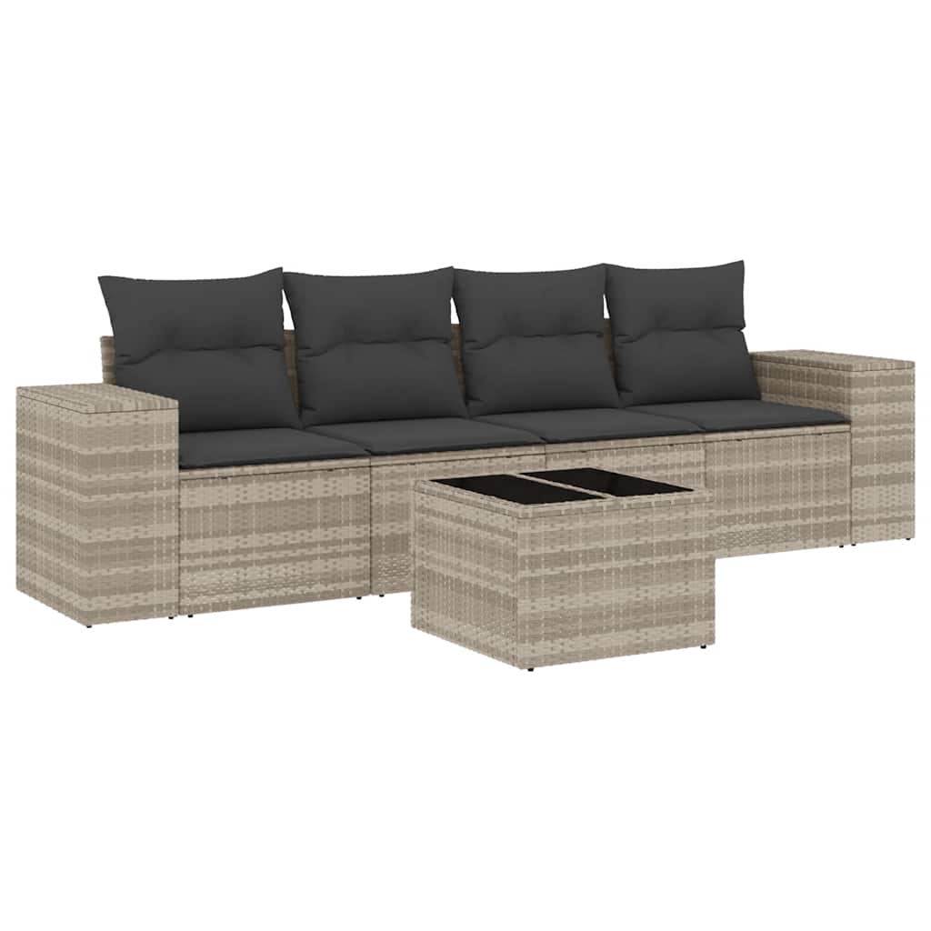 5-tlg. Garten-Sofagarnitur mit Kissen Schwarz Poly Rattan