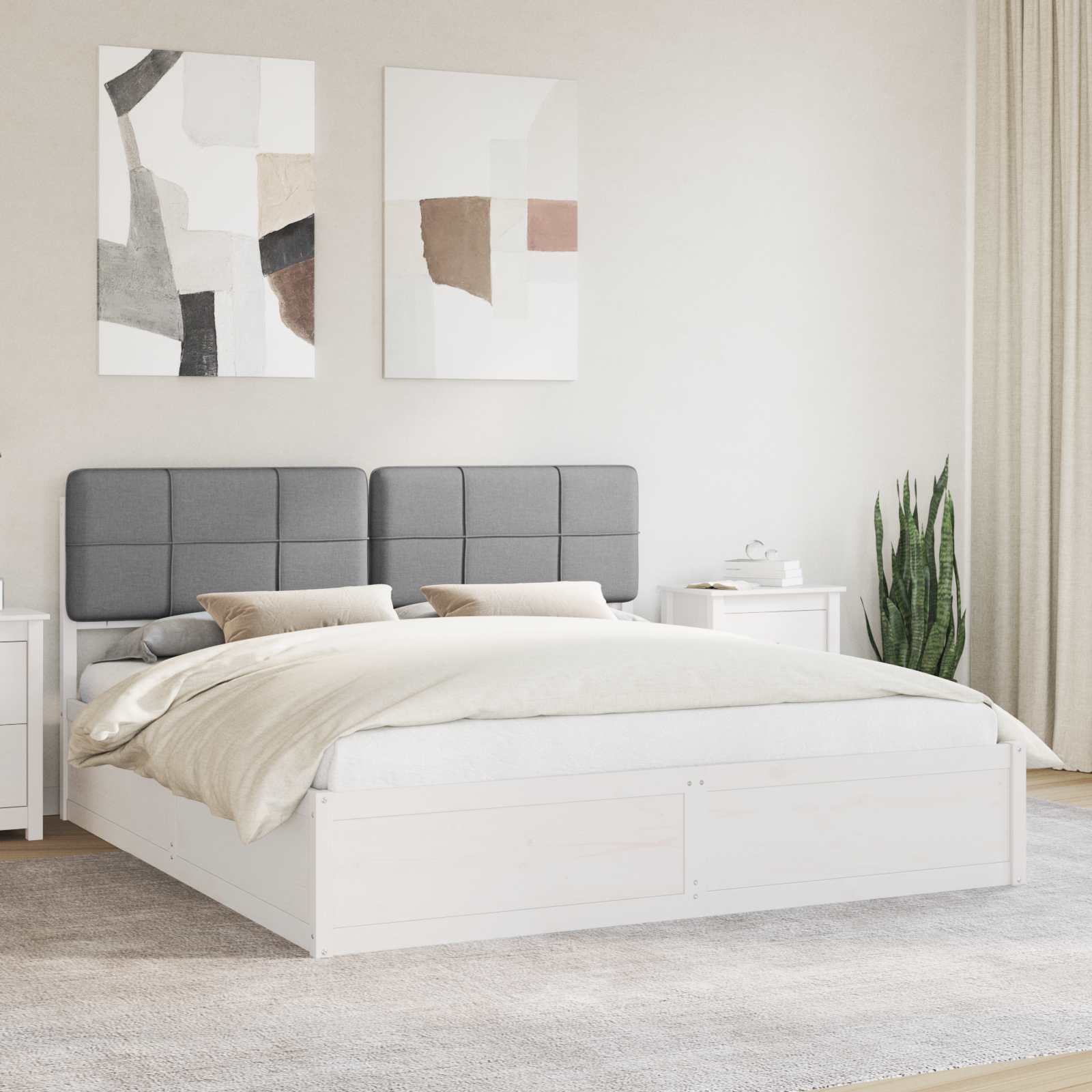 Bettgestell mit gepolstertem Kopfteil Hellgrau 200 x 200 cm