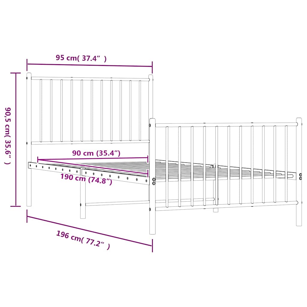 Bettgestell Metall Schwarz 75x190 cm