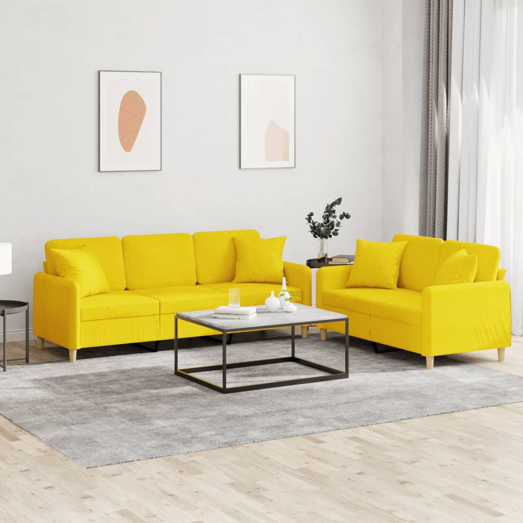 3-tlg. Sofagarnitur mit Kissen Braun Stoff