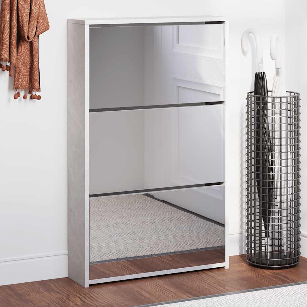 Schuhschrank mit 2 Fächern Spiegel Eiche-Optik 63x17x67 cm