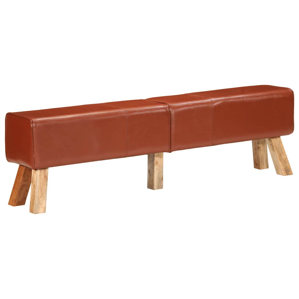 Bank Turnbock-Design 160cm Braun Echtleder Massivholz Akazie
