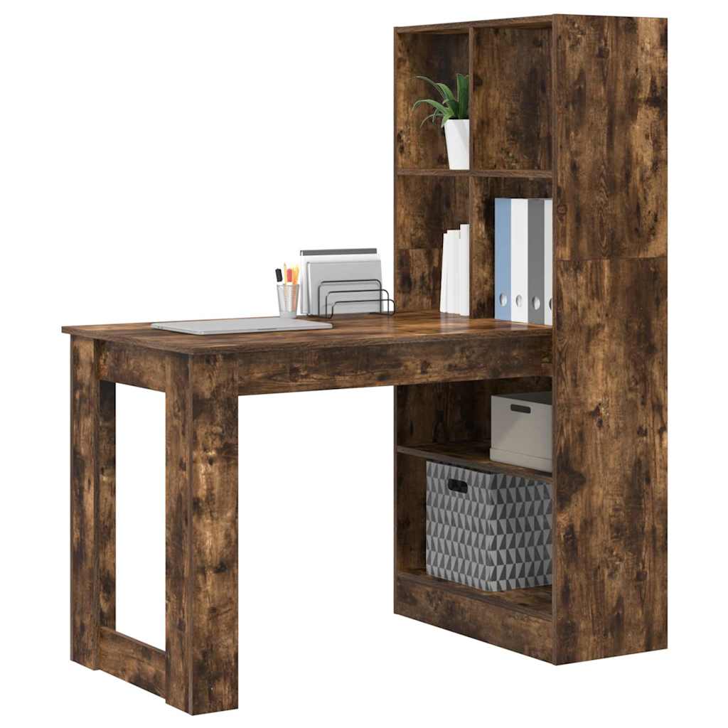 Schreibtisch mit Regal Schwarz Eichen-Optik 122 x 67 x 145 cm