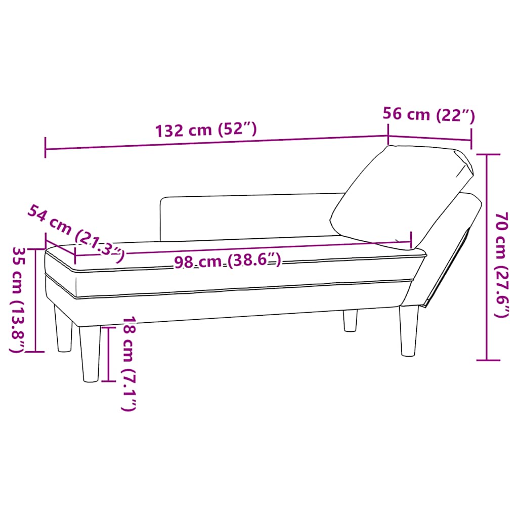 Chaiselongue mit Kissen Hellgrau Cordstoff