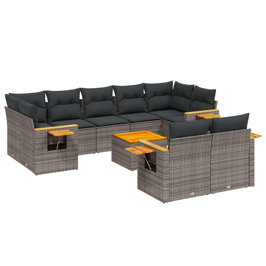 10-tlg. Garten-Sofagarnitur mit Kissen Schwarz Poly Rattan