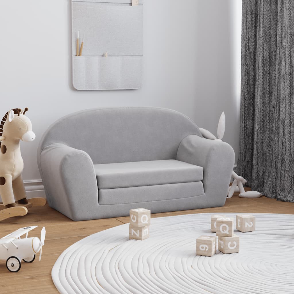 Kindersofa Hellgrau mit Sternen Weich Plüsch