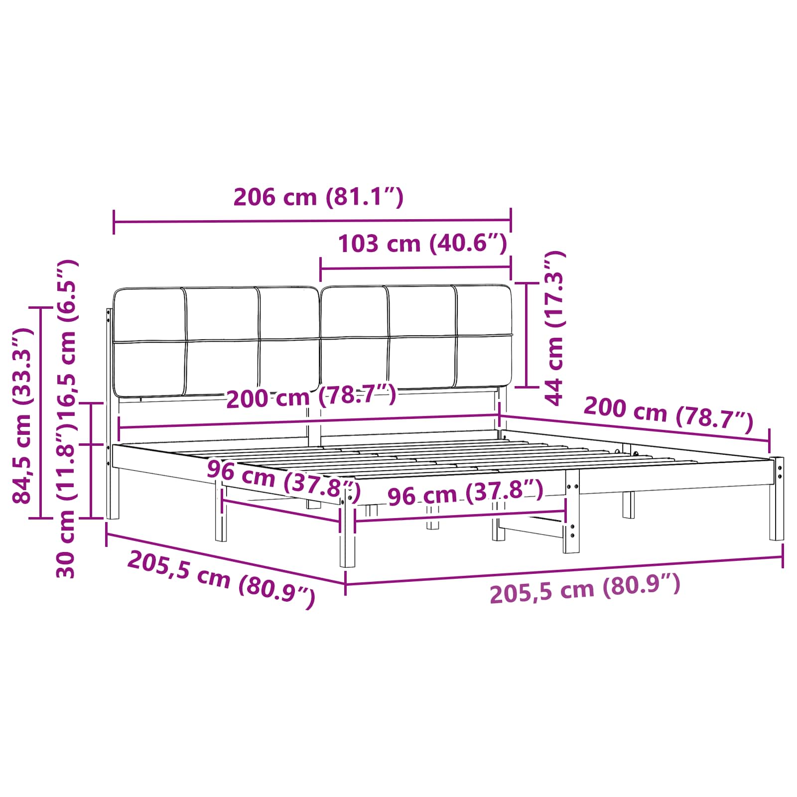 Bettgestell mit gepolstertem Kopfteil Hellgrau 200 x 200 cm