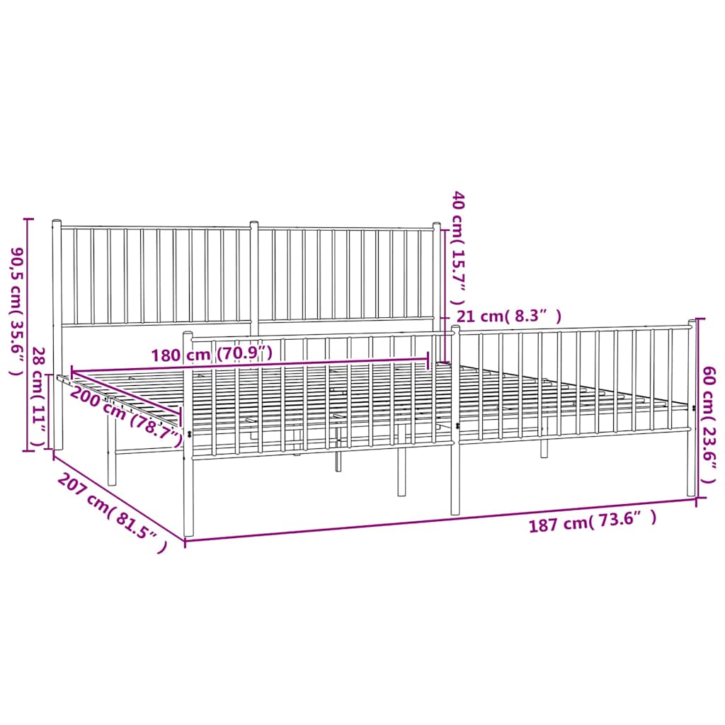 Bettgestell Metall Schwarz 75x190 cm