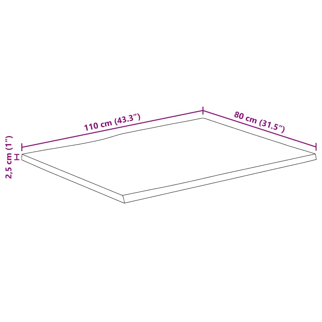 Tischplatte 40x40x2,5 cm Rechteckig Massivholz Akazie Baumkante