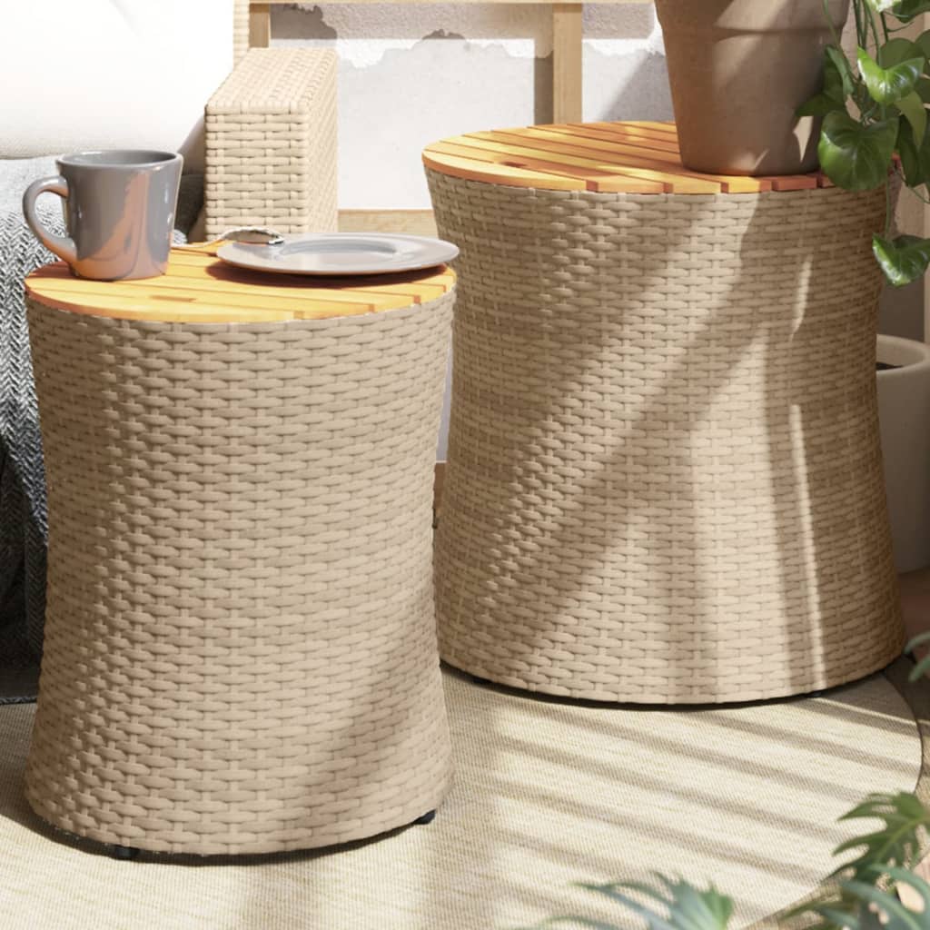 Garten-Beistelltische 2 Stk. mit Holzplatte Schwarz Poly Rattan