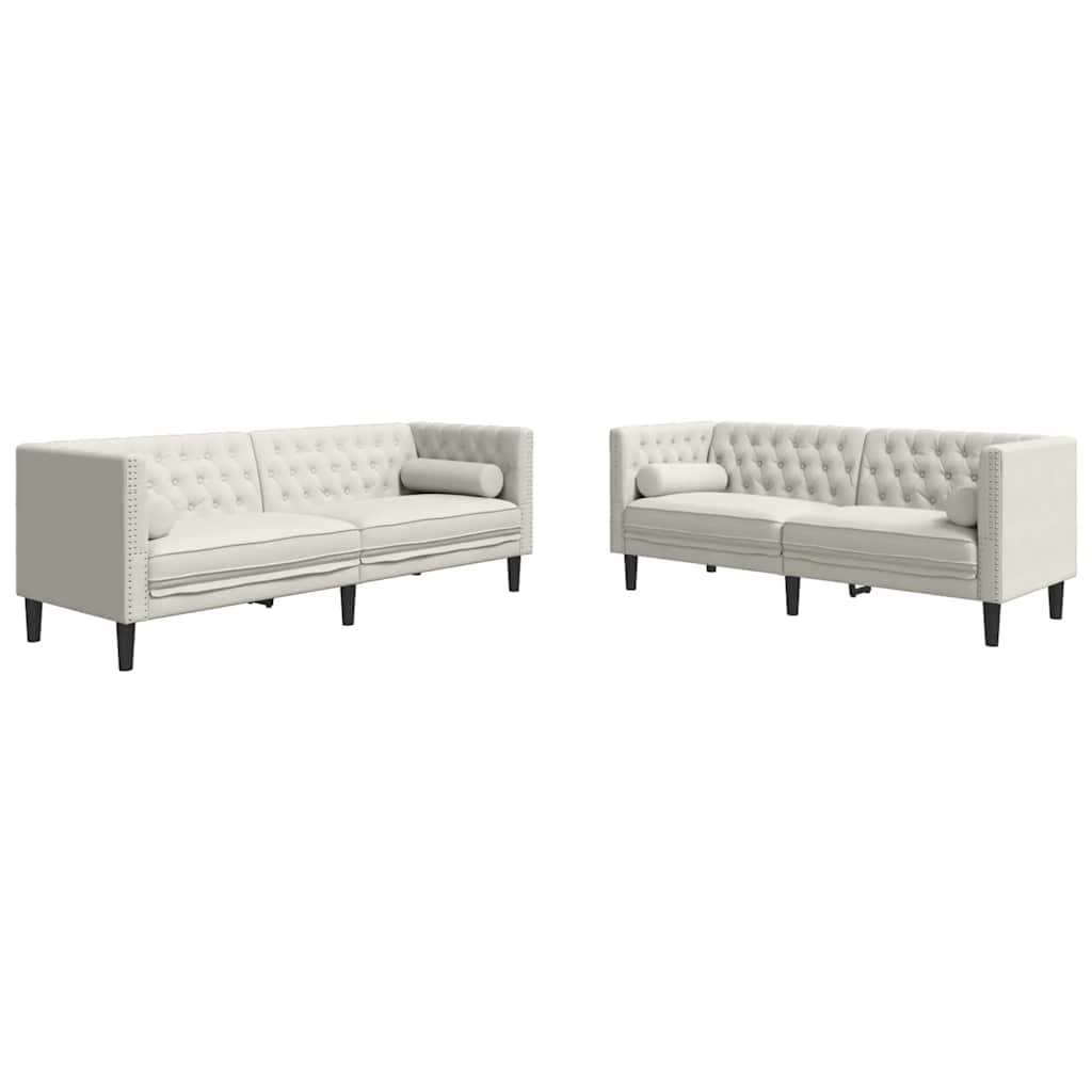 3-tlg. Chesterfield-Sofa-Set mit Nackenrollen Hellgrau Samt