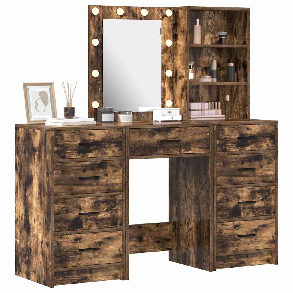 Schminktisch mit Spiegelbeleuchtung 3 pcs Weiß Holzwerkstoff