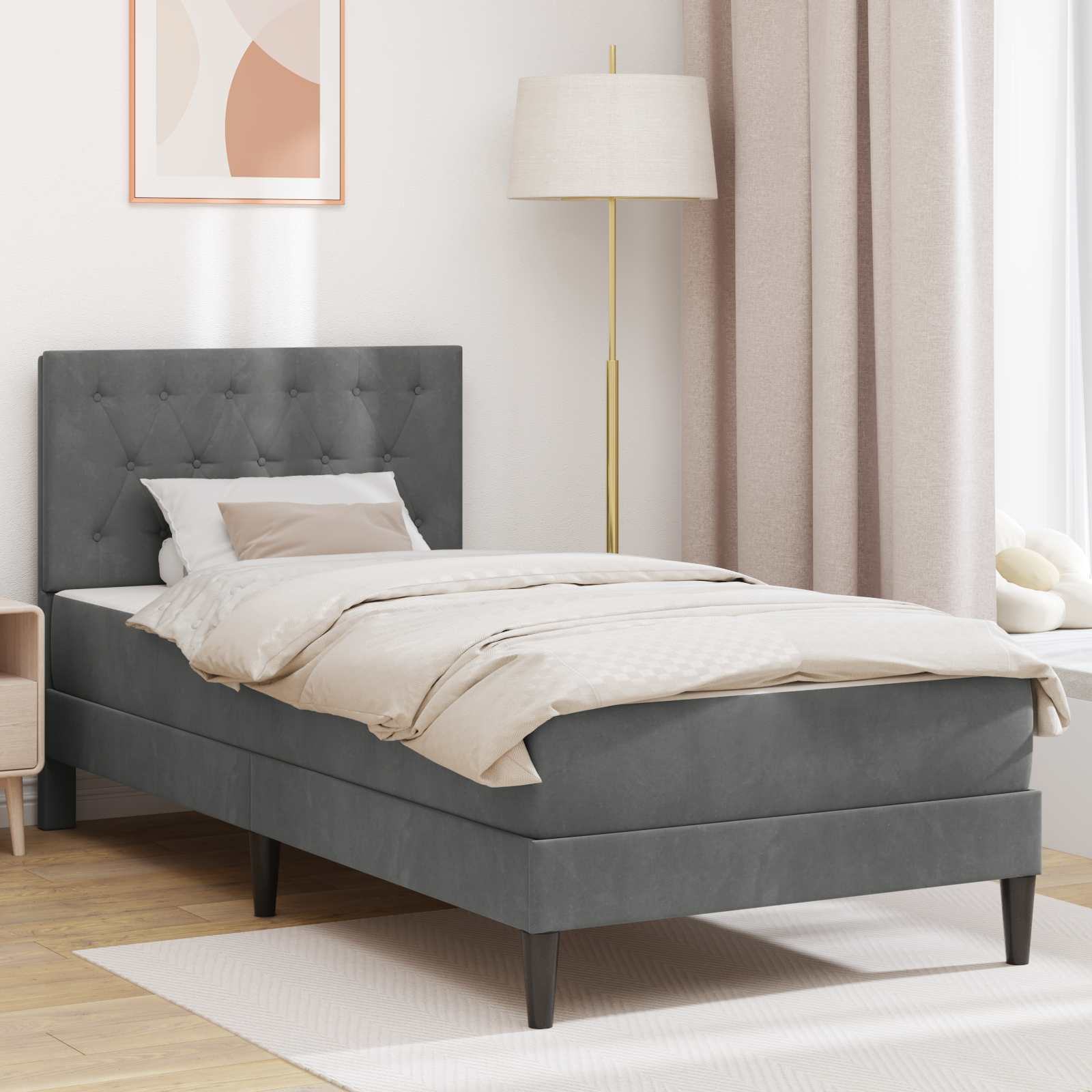 Bettgestell mit Matratze mit Kopfteil Hellgrau 80 x 200 cm Samt