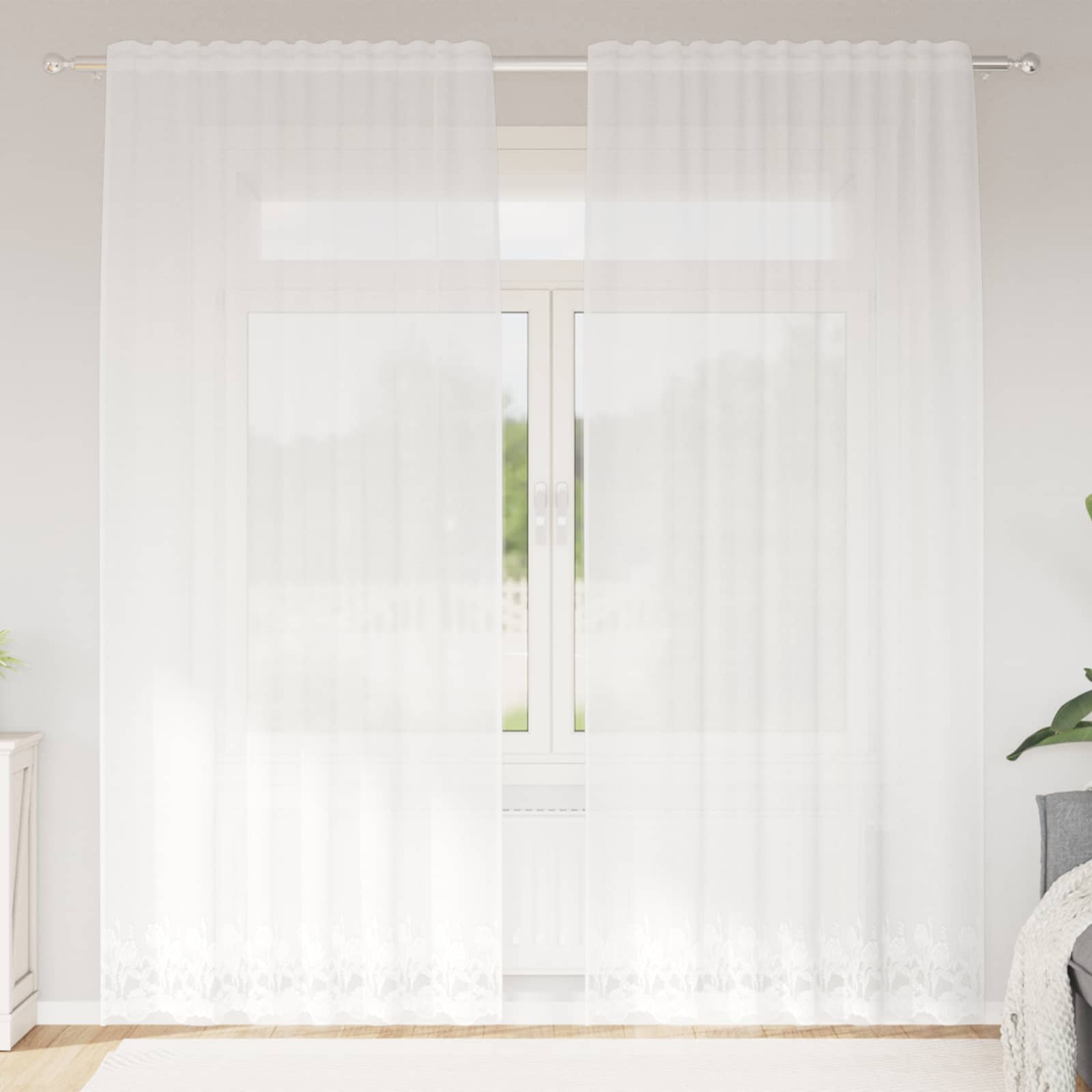 Spitzenvorhang mit Vorhängen Floral Weiß 80 x 150 cm Polyester