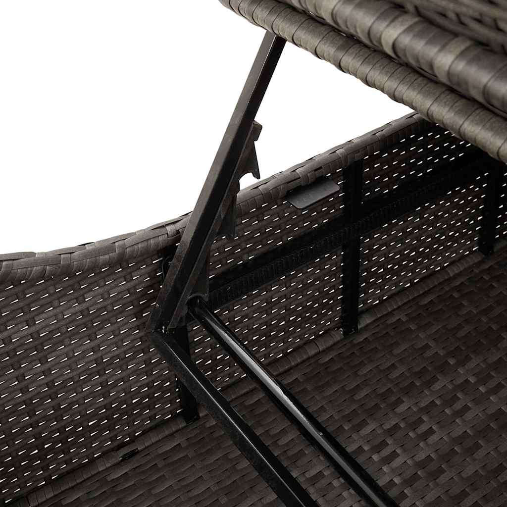 Klappliege mit Auflage und Stauraum Schwarz Poly-Rattan
