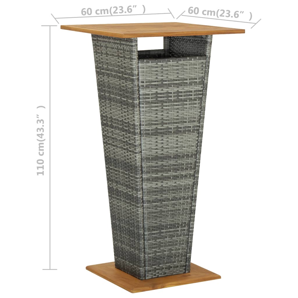 Bartisch Schwarz 80x80x110 cm Poly Rattan und Massivholz Akazie