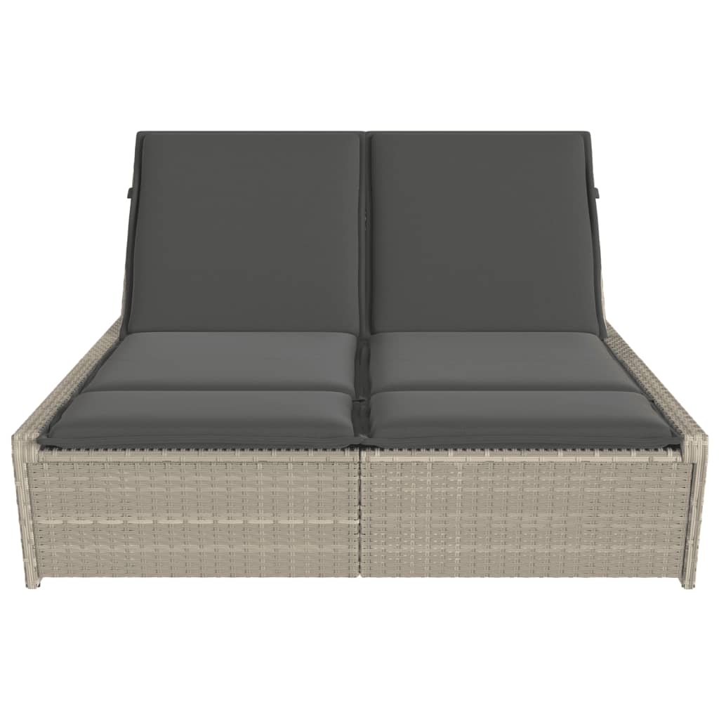 Doppel-Sonnenliege mit Kissen Schwarz Poly Rattan