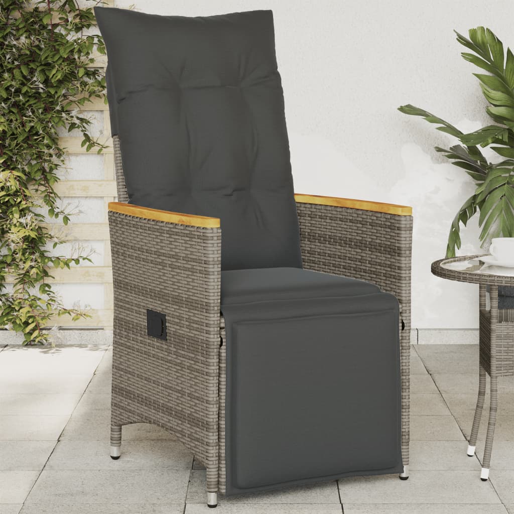 Gartensessel Verstellbar mit Kissen Schwarz Poly Rattan