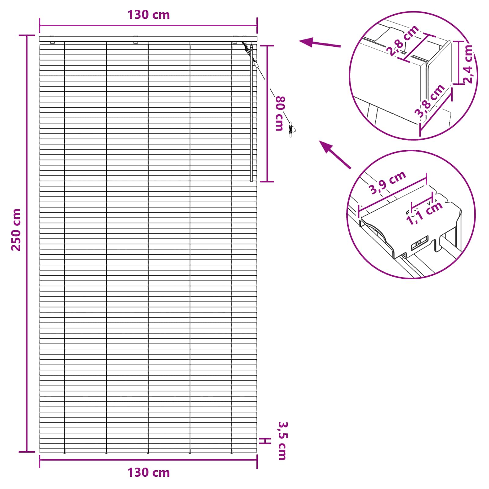 Jalousie Eichenoptik 40 x 130 cm 35 mm Massives Paulownia-Holz