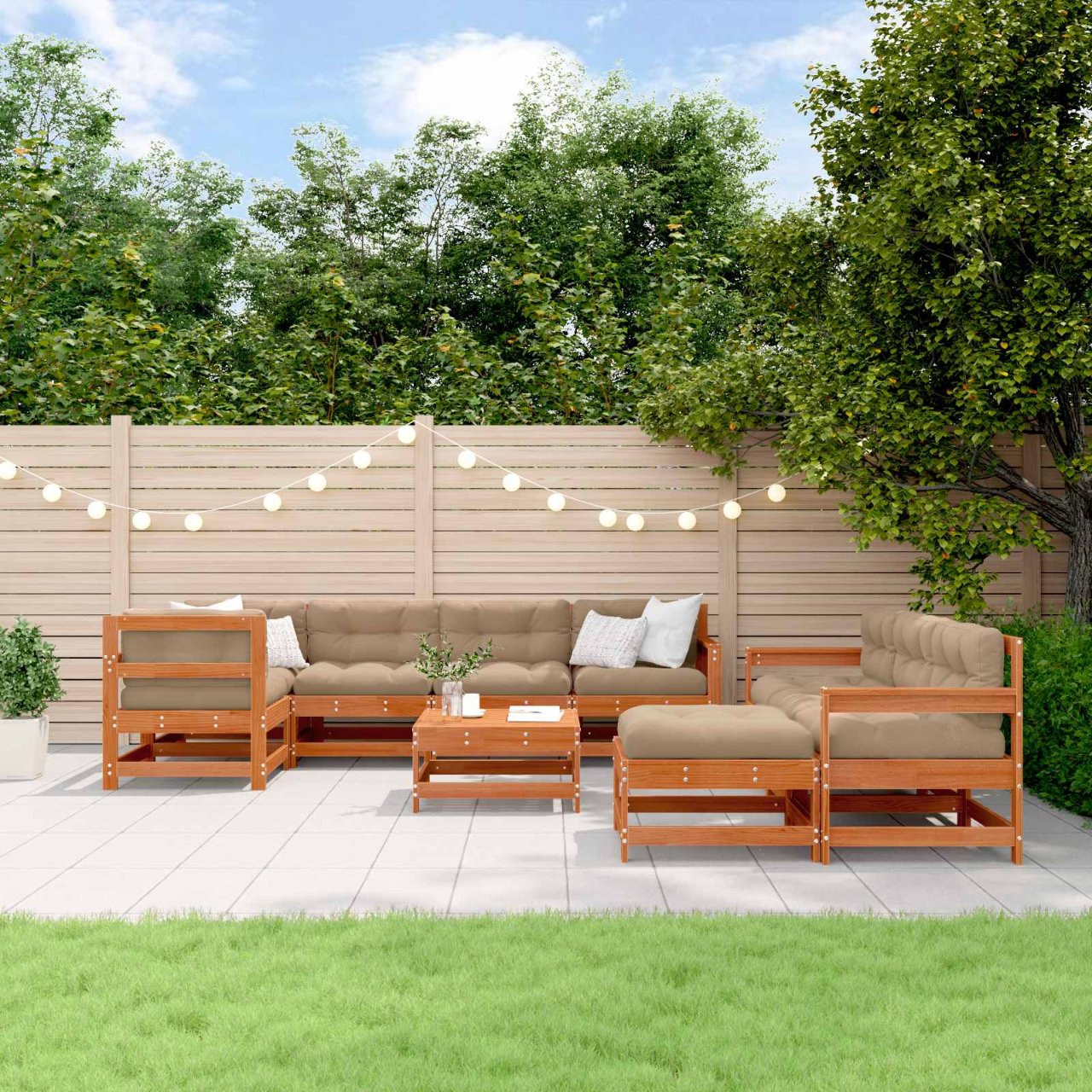 10-tlg. Garten-Lounge-Set mit Kissen Kiefernholz Imprägniert