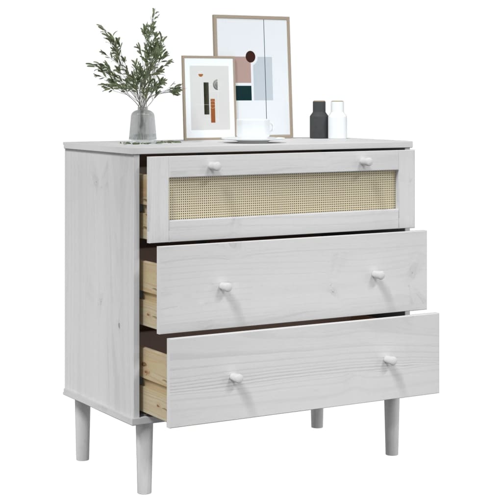 Schubladenkommode SENJA Rattan-Look Braun 80x40x80 Kiefernholz