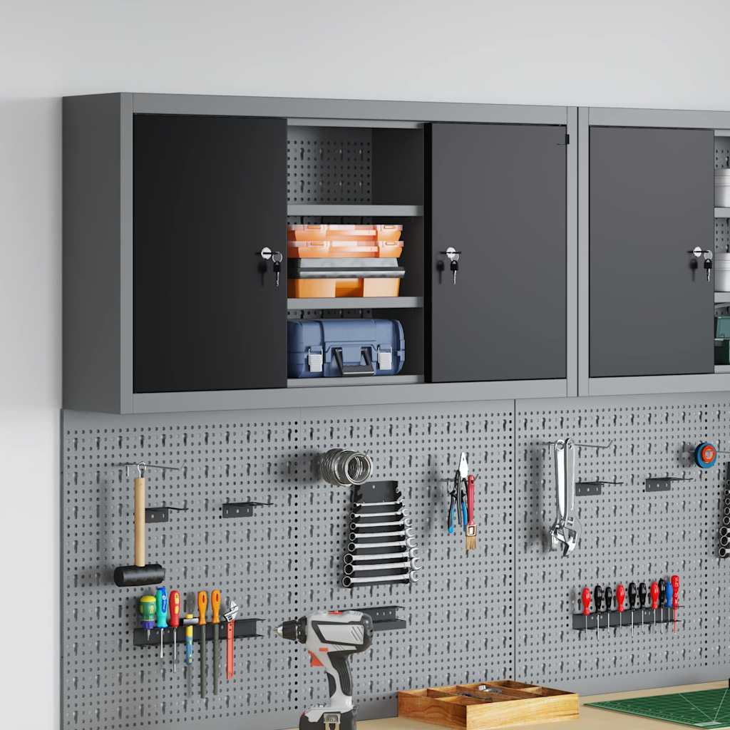 Werkzeugschrank mit Regal Schwarz und Grau 55 x 55 x 55 cm