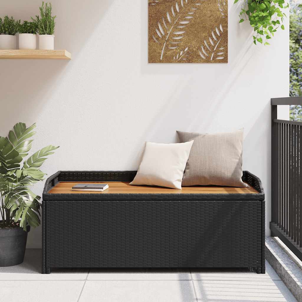 Bank mit Stauraum Schwarz 100x50x52 cm Poly Rattan Akazienholz