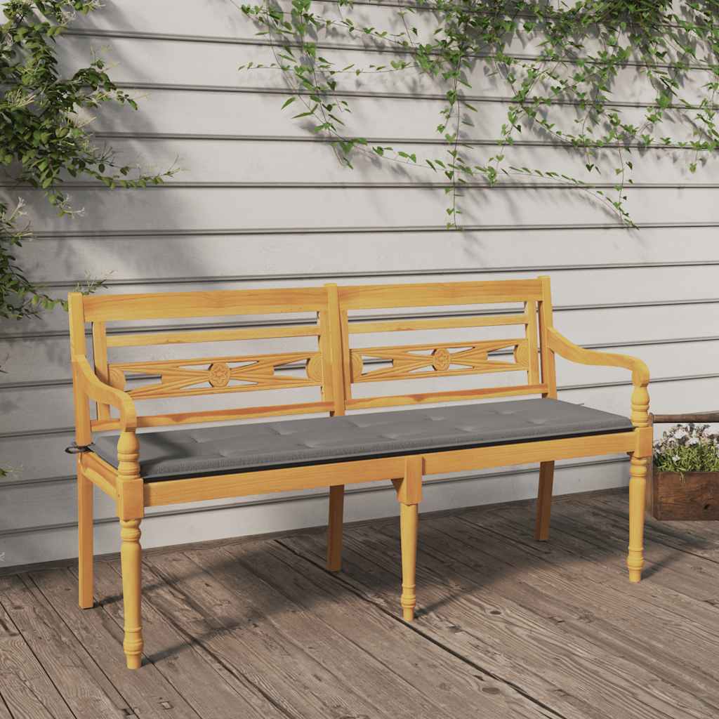 Batavia-Gartenbank mit Anthrazit Kissen 120 cm Teak Massivholz