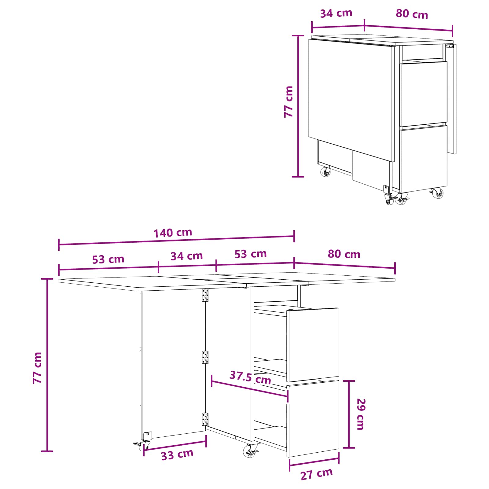 Esstisch 2 pcs 140 x 80 x 77 cm Holzwerkstoff Weiß Rechtwinklig