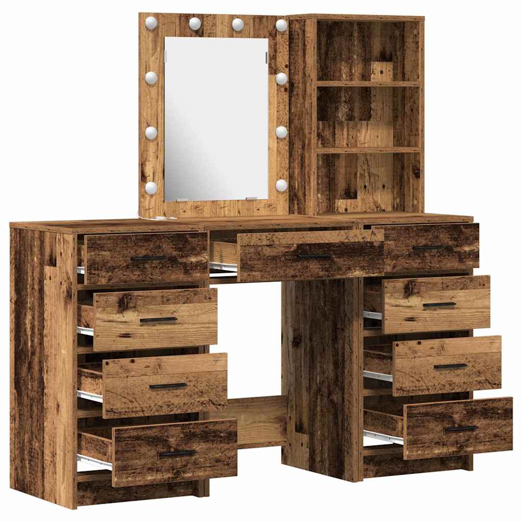 Schminktisch mit Spiegelbeleuchtung 3 pcs Weiß Holzwerkstoff