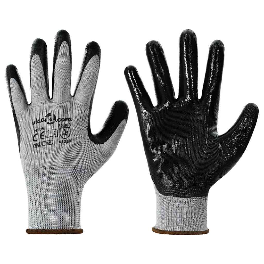 Arbeitshandschuhe 12 pcs Grau und Schwarz 7 / S Polyester