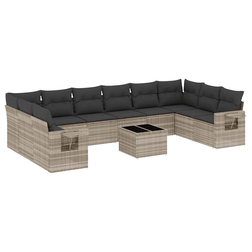 10-tlg. Garten-Sofagarnitur mit Kissen Schwarz Poly Rattan