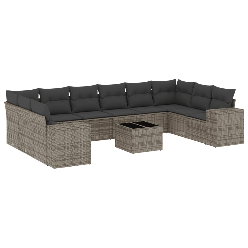 10-tlg. Garten-Sofagarnitur mit Kissen Schwarz Poly Rattan