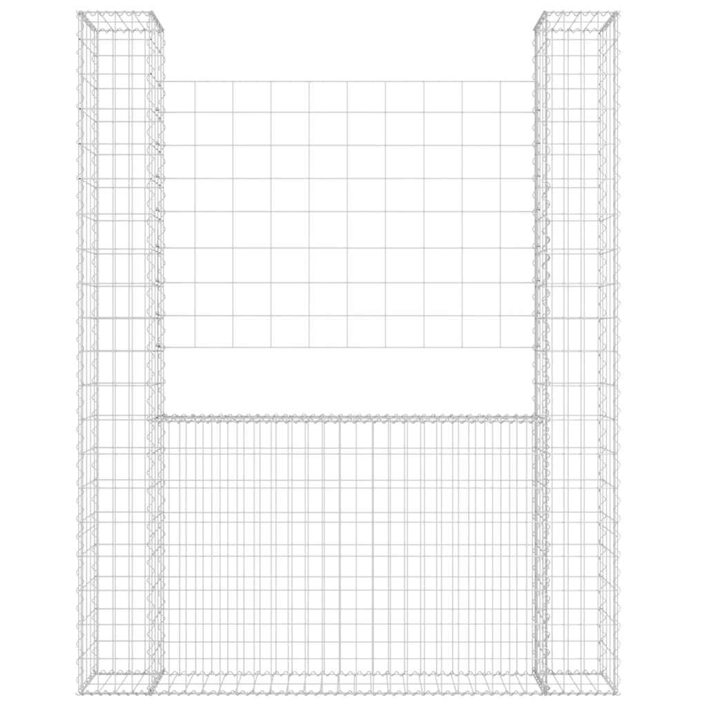 Gabionenkorb U-Form mit 2 Säulen Eisen 140x20x150 cm