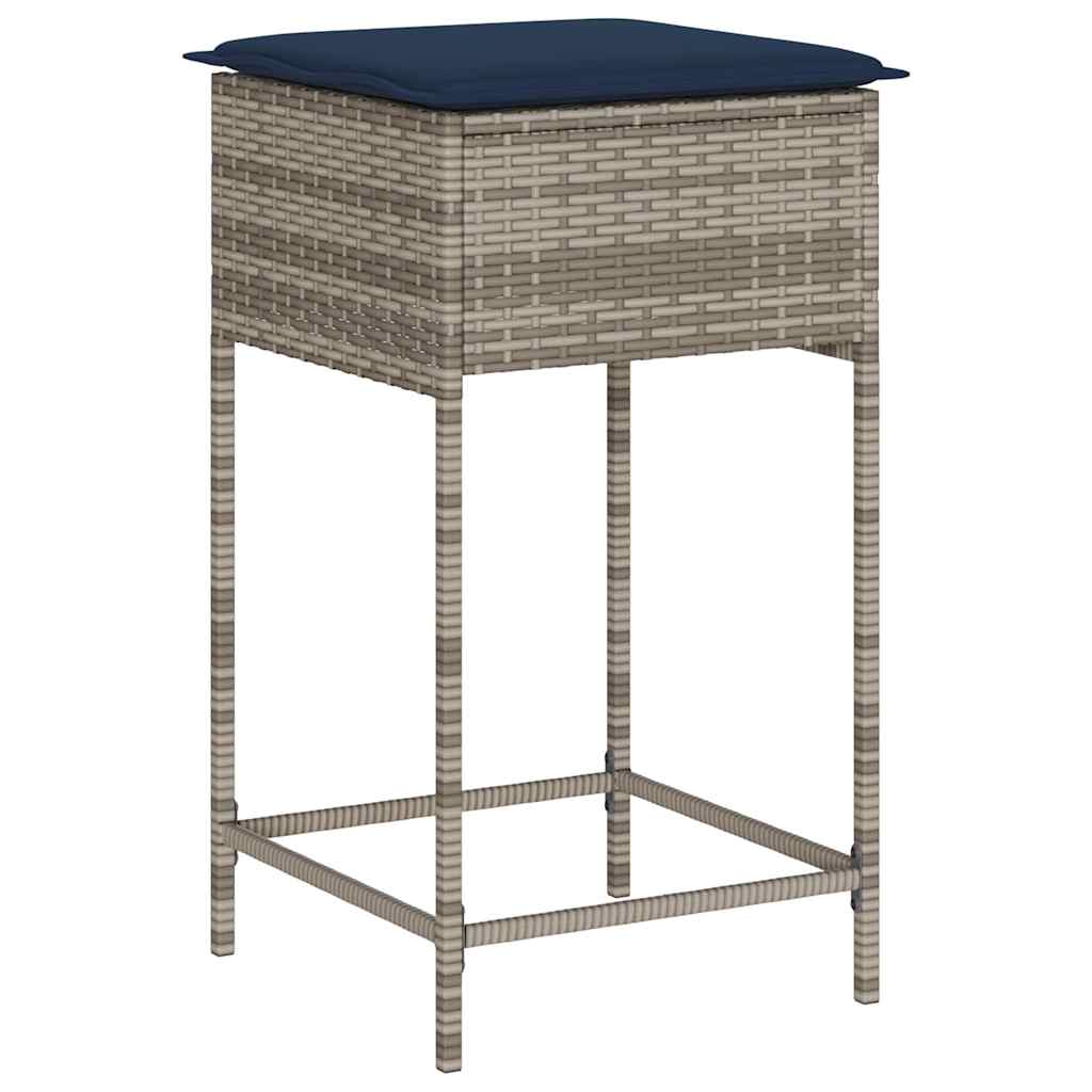 Garten-Barhocker mit Kissen 2 Stk. Grau Poly Rattan