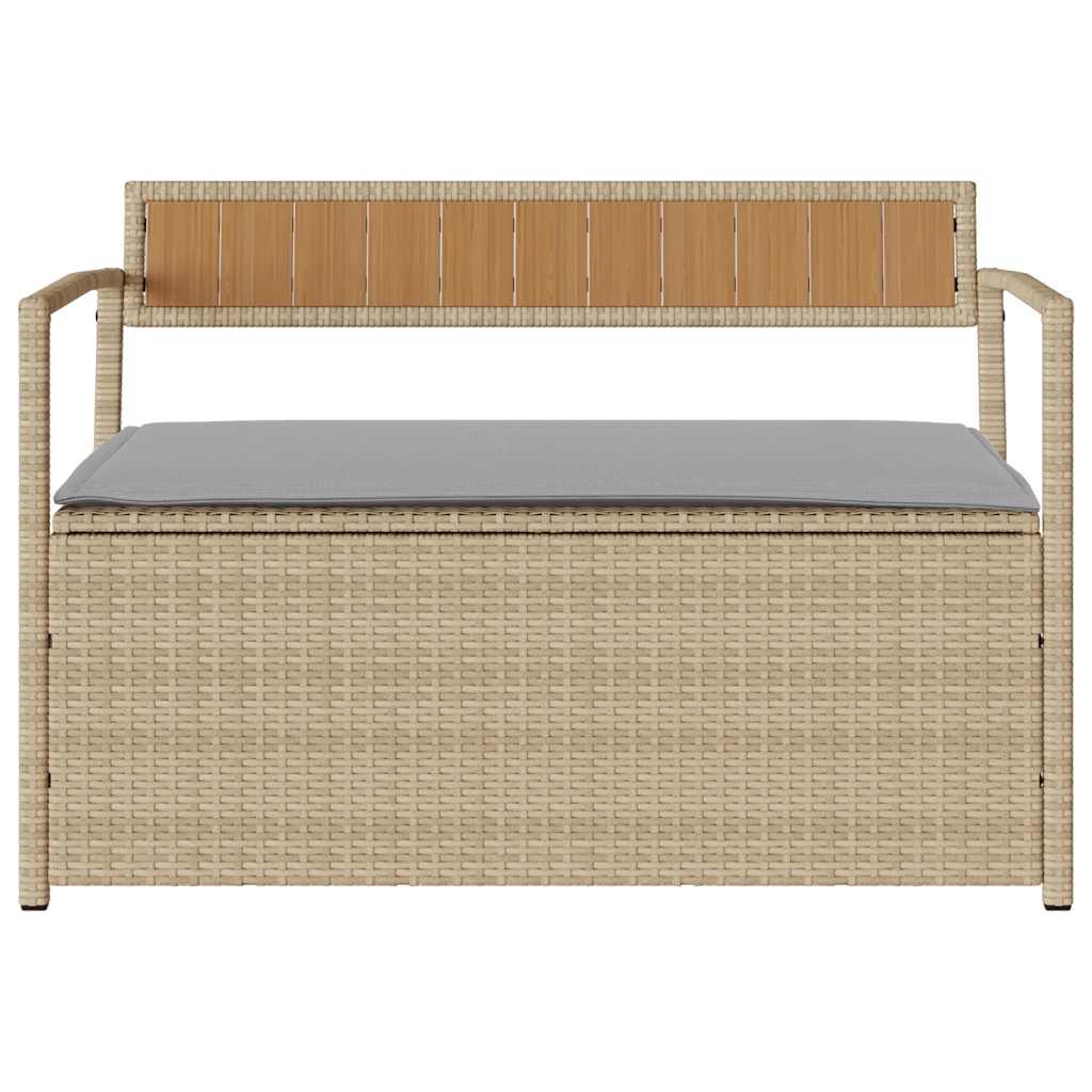 Gartenbank mit Stauraum und Kissen Schwarz Poly Rattan