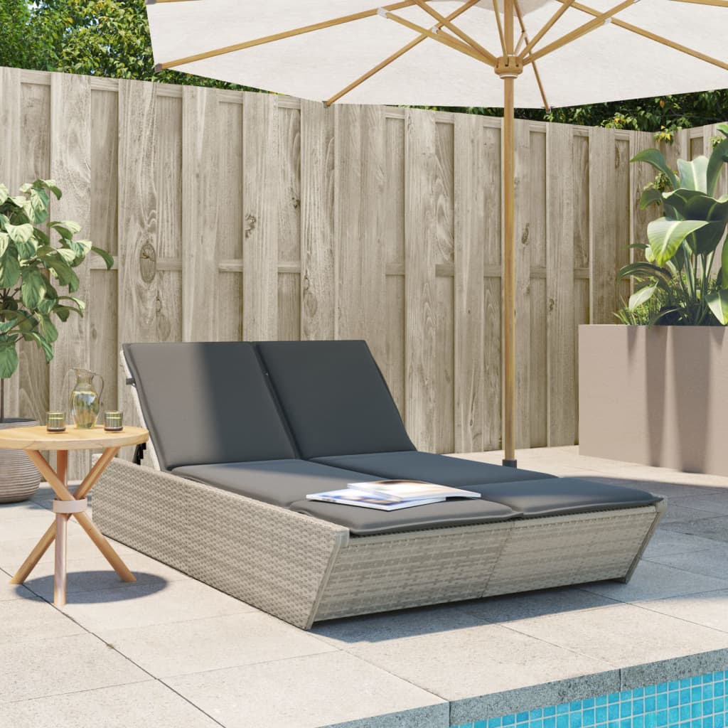 Doppel-Sonnenliege mit Kissen Schwarz Poly Rattan
