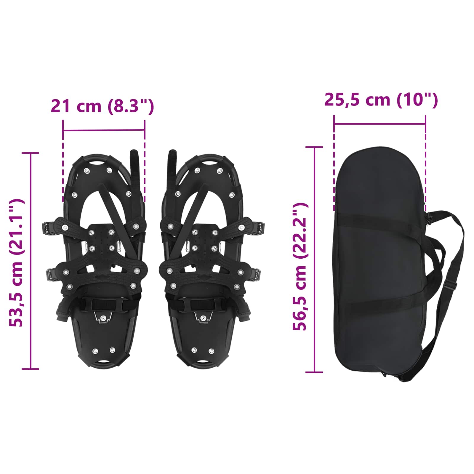3 in 1 Schneeschuhe Silber und Schwarz 53,5 x 21 cm