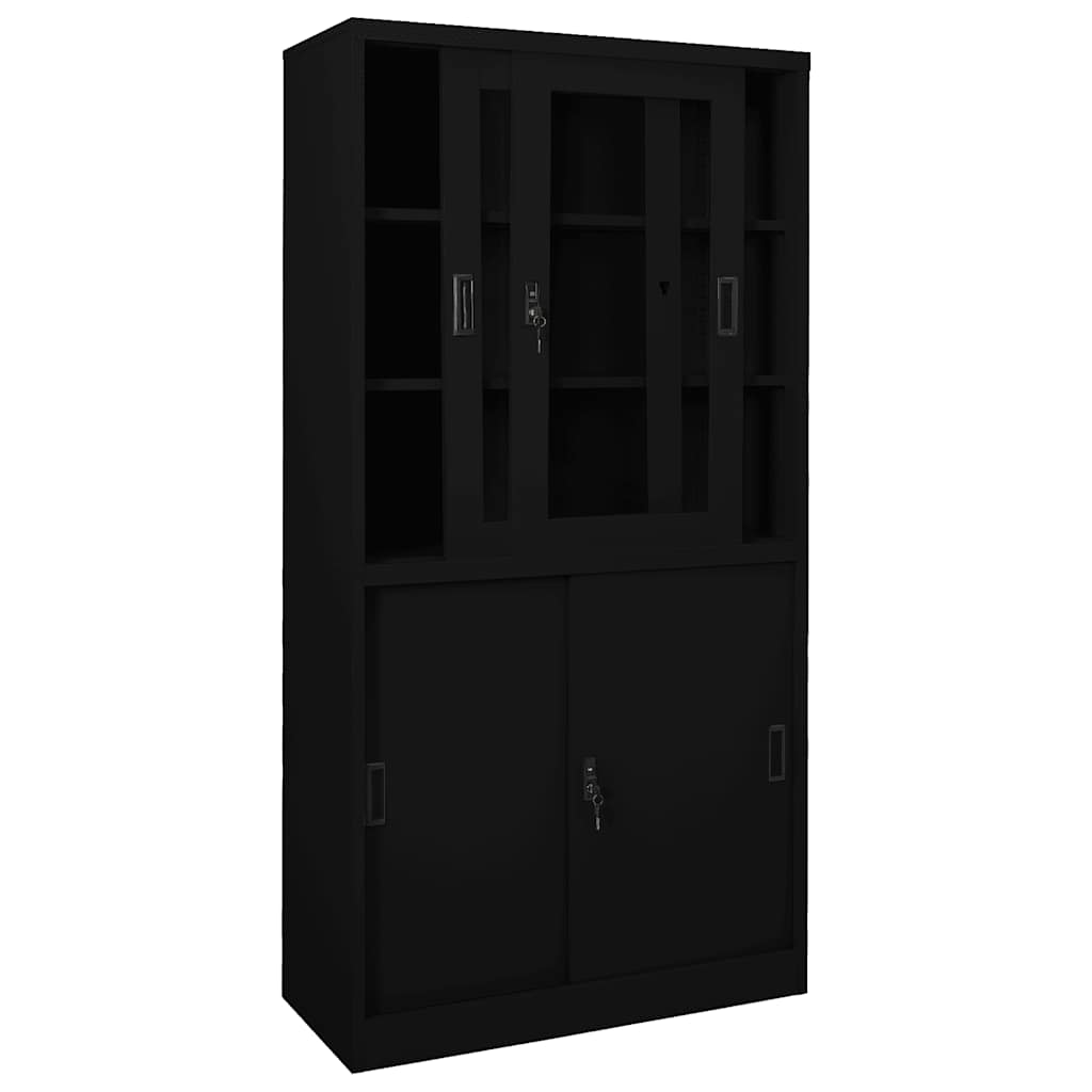 Büroschrank mit Schiebetüren Weiß 90x40x180 cm Stahl