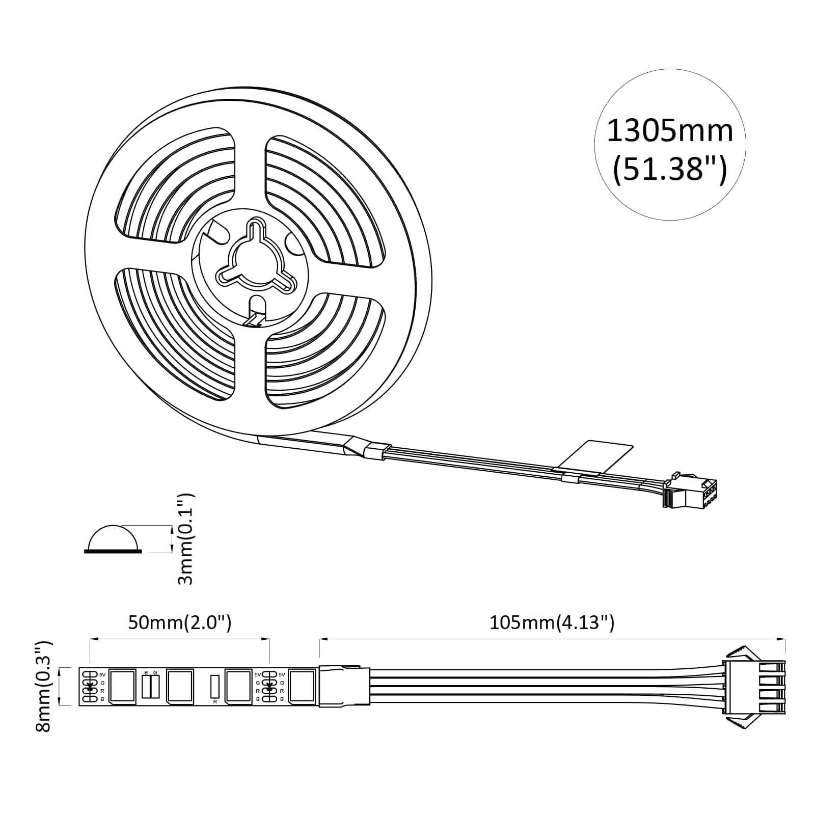 LED Streifen 2 pcs Schwarz und Transparent 3000 mm