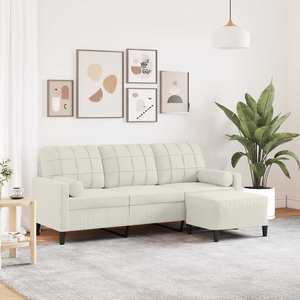 3-Sitzer-Sofa mit Hocker Hellgrau 180 cm Samt
