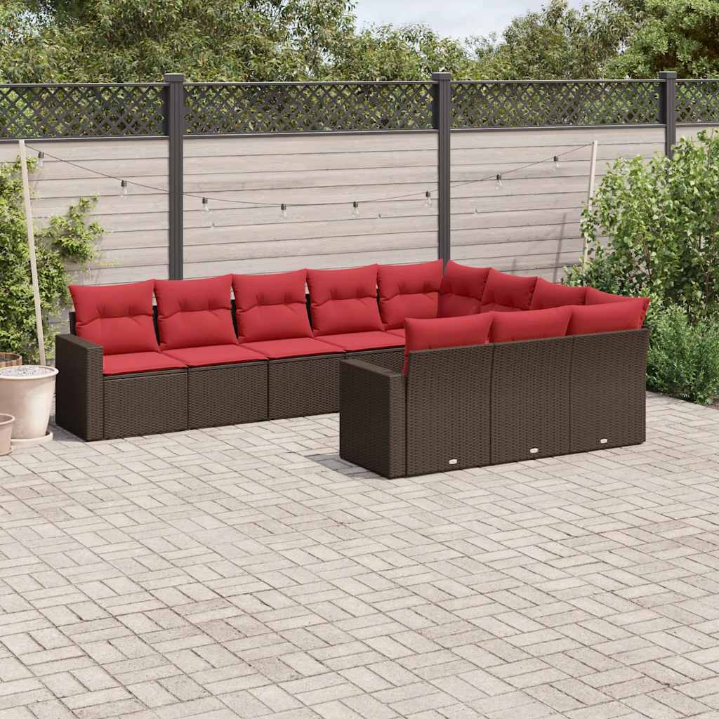 10-tlg. Garten-Sofagarnitur mit Kissen Schwarz Poly Rattan