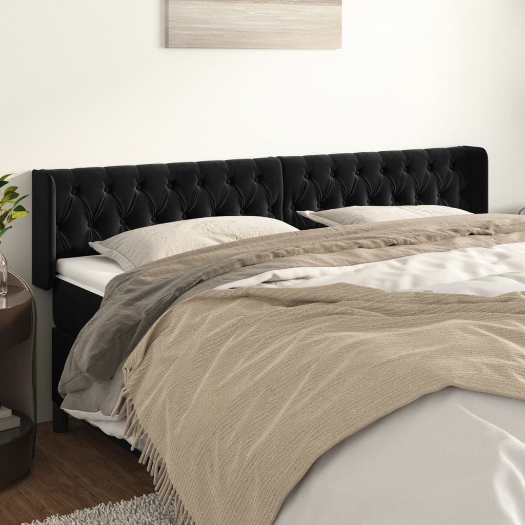 Kopfteil mit Ohren Dunkelblau 93x16x78/88 cm Samt
