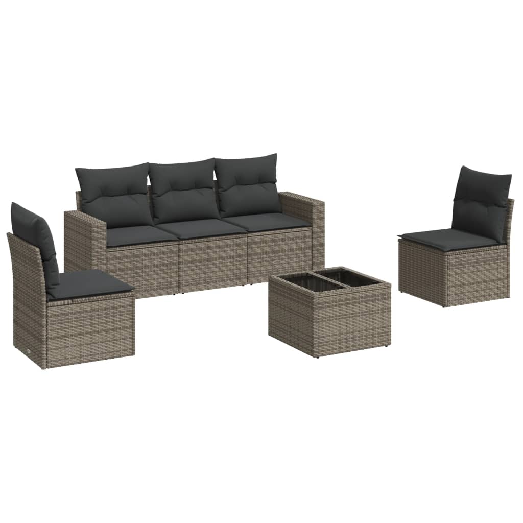 5-tlg. Garten-Sofagarnitur mit Kissen Schwarz Poly Rattan