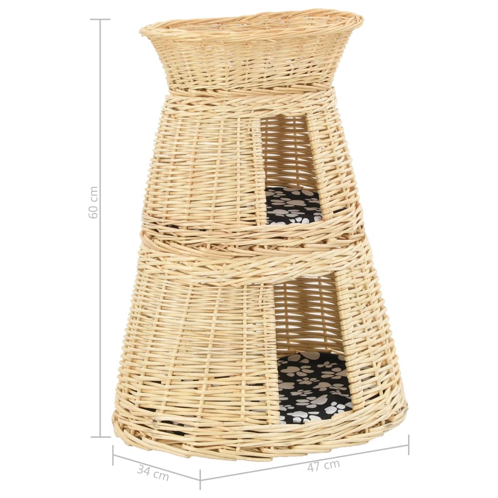 3-tlg. Katzenkorb-Set mit Kissen Grau 47x34x60 cm Natur Weide